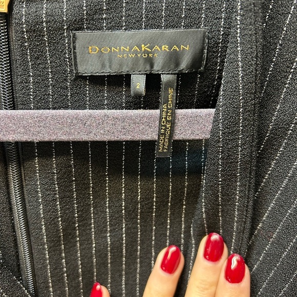 Donna Karan Black Pinstripe Asymmetrical Dress - Picture 2 of 5